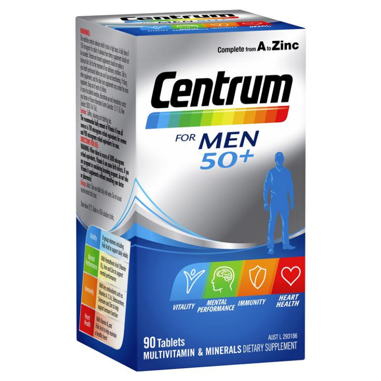 Centrum For Men 50+ 90 Tablets front image on Livehealthy HK imported from Australia