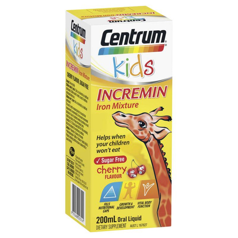 Centrum Kids Incremin Iron Mixture Cherry Flavour 200ml front image on Livehealthy HK imported from Australia