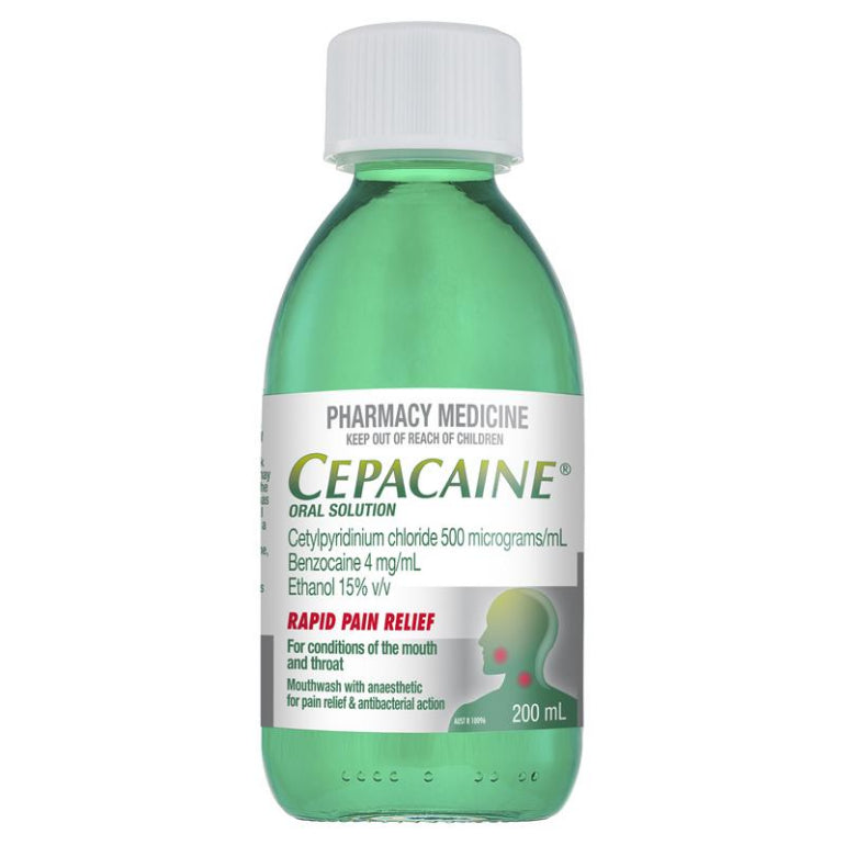 Cepacaine Mouthwash Liquid 200mL front image on Livehealthy HK imported from Australia