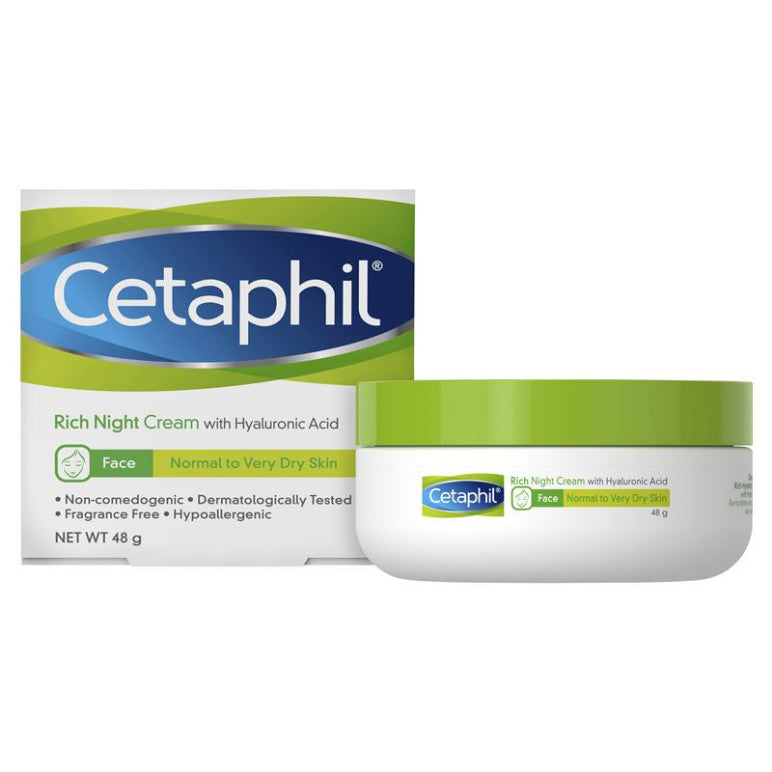 Cetaphil Face Rich Hydrating Night Cream with Hyaluronic Acid 48g front image on Livehealthy HK imported from Australia