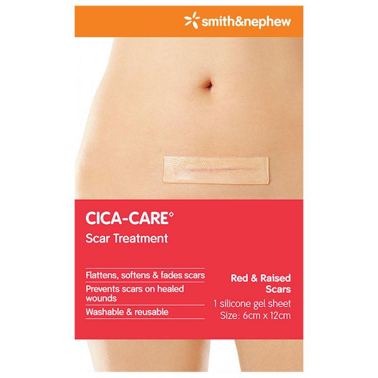 Cica Care Scar Silicone Gel Sheet 12cm x 6cm (This contains 1 sheet only) front image on Livehealthy HK imported from Australia