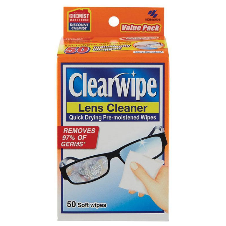 Clearwipe Lens Cleaner 50 Wipes front image on Livehealthy HK imported from Australia