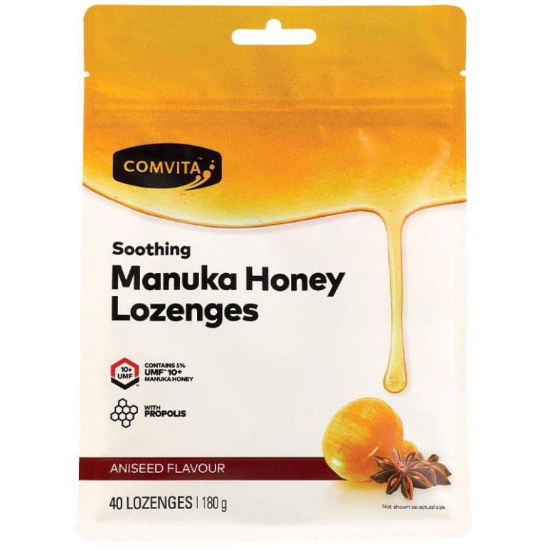 Comvita Manuka Honey Lozenges with Propolis Aniseed 40 Lozenges front image on Livehealthy HK imported from Australia