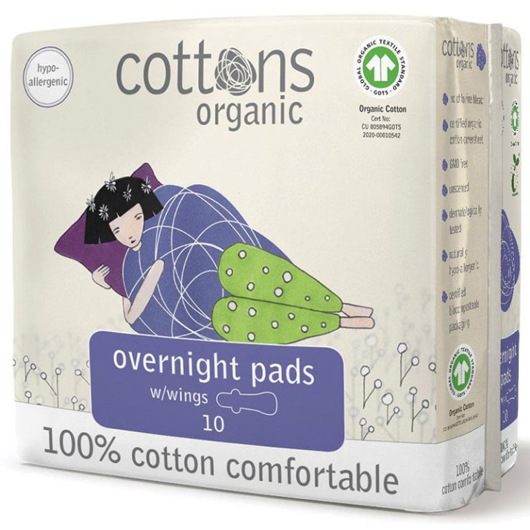 Cottons Overnight 10 Pads front image on Livehealthy HK imported from Australia