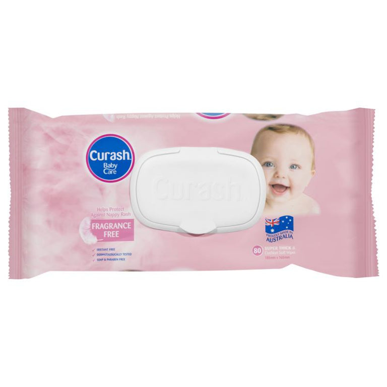 Curash Babycare Fragrance Free Wipes 80 front image on Livehealthy HK imported from Australia