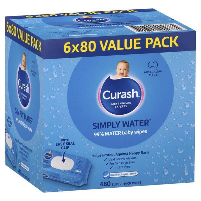 Curash Babycare Simply Water Wipes 6 x 80 front image on Livehealthy HK imported from Australia