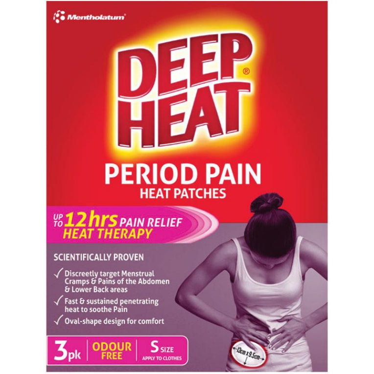 Deep Heat Period Pain Heat Patches 3 Pack front image on Livehealthy HK imported from Australia