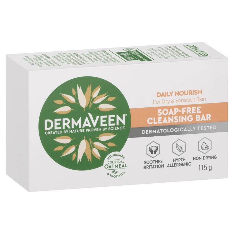 DermaVeen Daily Nourish Soap-Free Cleansing Bar for Dry & Sensitive Skin 115g front image on Livehealthy HK imported from Australia