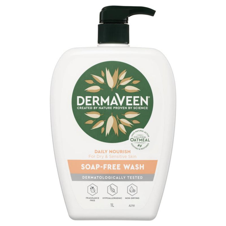 DermaVeen Daily Nourish Soap-Free Wash for Dry & Sensitive Skin 1L front image on Livehealthy HK imported from Australia