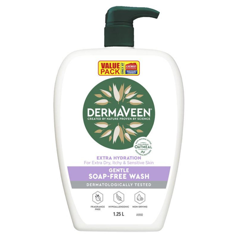 DermaVeen Extra Hydration Gentle Soap Free Wash 1.25 Litre front image on Livehealthy HK imported from Australia