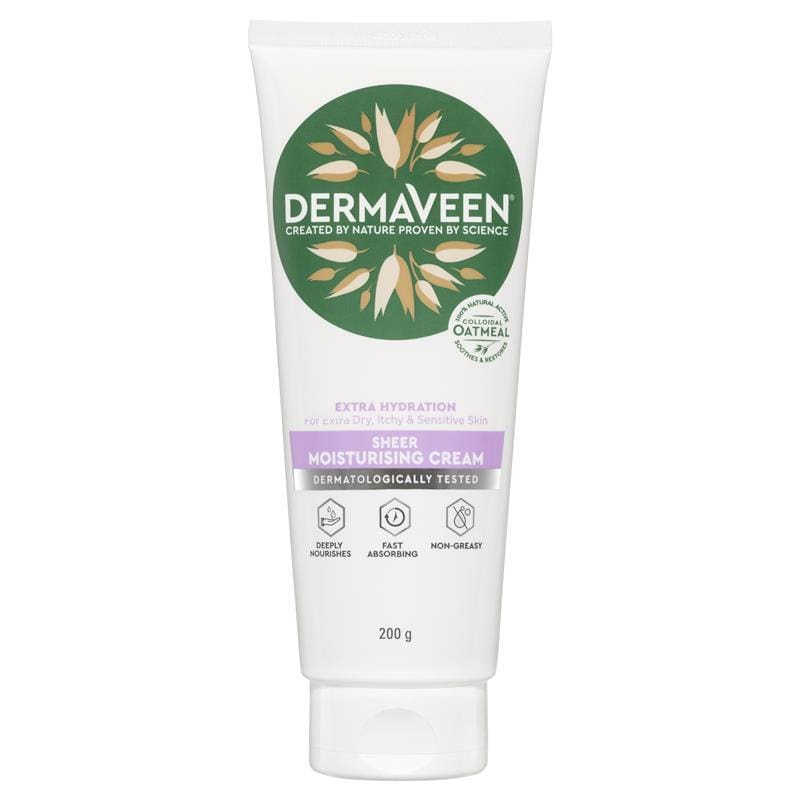DermaVeen Extra Hydration Sheer Moisturising Cream 200g front image on Livehealthy HK imported from Australia