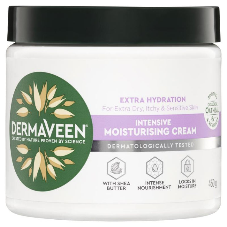 DermaVeen Intensive Extra Hydration Moisturising Cream 450g front image on Livehealthy HK imported from Australia