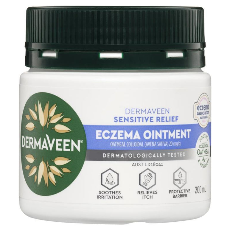 DermaVeen Sensitive Relief Eczema Ointment 200mL front image on Livehealthy HK imported from Australia