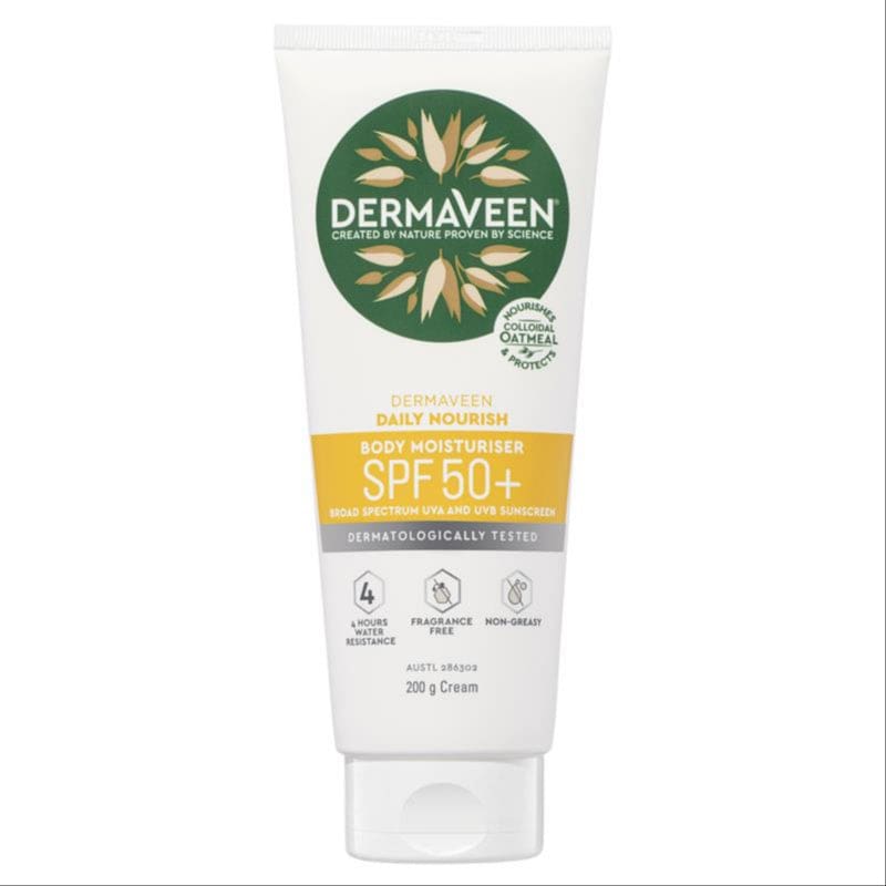 DermaVeen Sensitive Sun SPF 50+ Moisturising Face & Body Cream 200g front image on Livehealthy HK imported from Australia