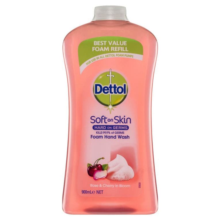 Dettol Foam Antibacterial Hand Wash Refill Rose and Cherry 900 ml front image on Livehealthy HK imported from Australia