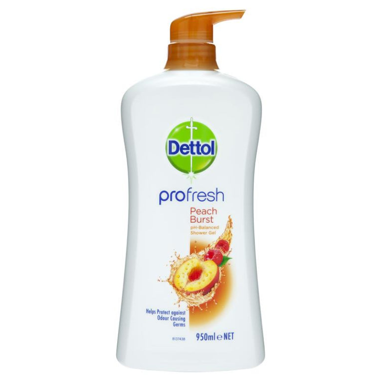 Dettol Shower Cream Peach & Raspberry 950mL Profresh Body Wash front image on Livehealthy HK imported from Australia