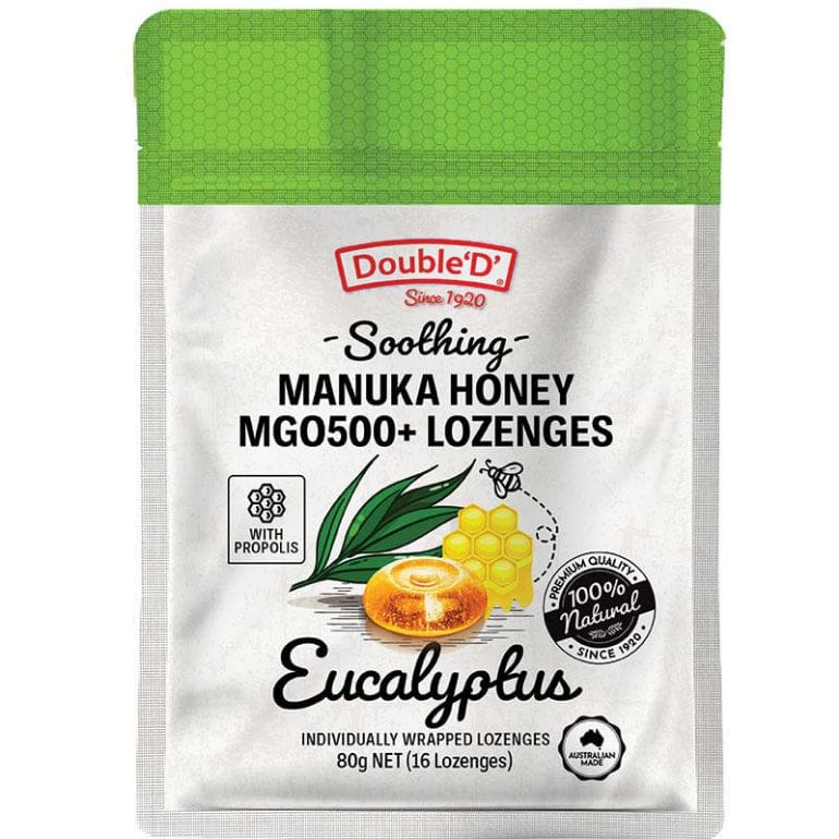 Double D Manuka Honey Lozenges Eucalyptus 16 Pack front image on Livehealthy HK imported from Australia