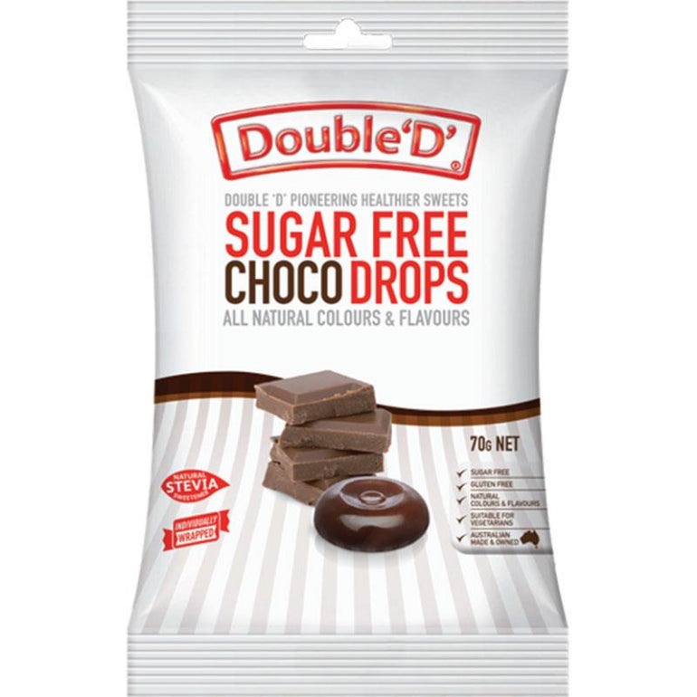 Double D Sugarfree Choc Drops 70g front image on Livehealthy HK imported from Australia