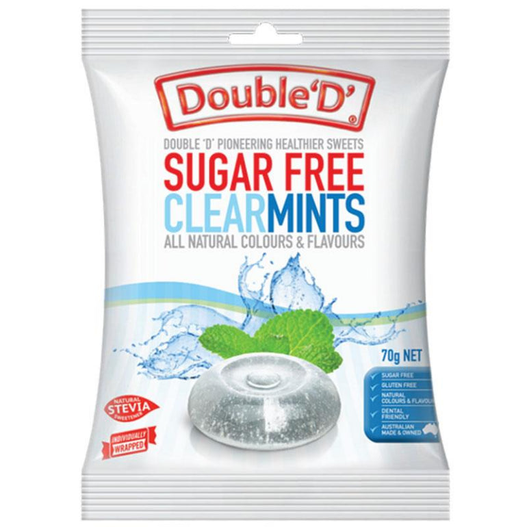 Double D Sugarfree Clear Mints 70g front image on Livehealthy HK imported from Australia