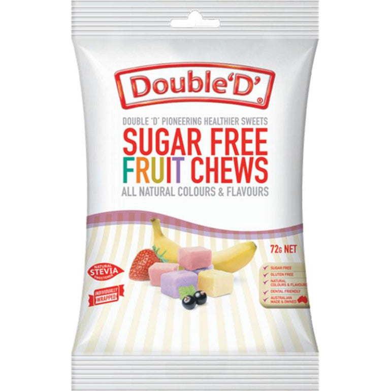 Double D Sugarfree Fruit Chews 70g front image on Livehealthy HK imported from Australia