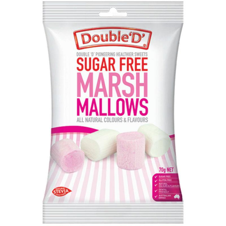 Double D Sugarfree Marshmallows 70g front image on Livehealthy HK imported from Australia