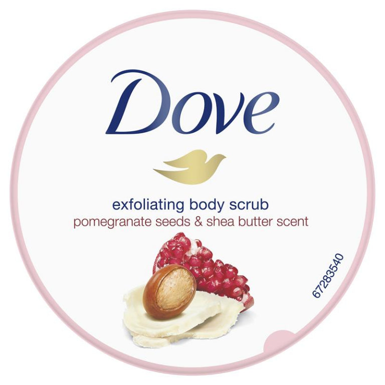 Dove Exfoliating Body Scrub Pomegranate Seeds & Shea Butter 225ml front image on Livehealthy HK imported from Australia