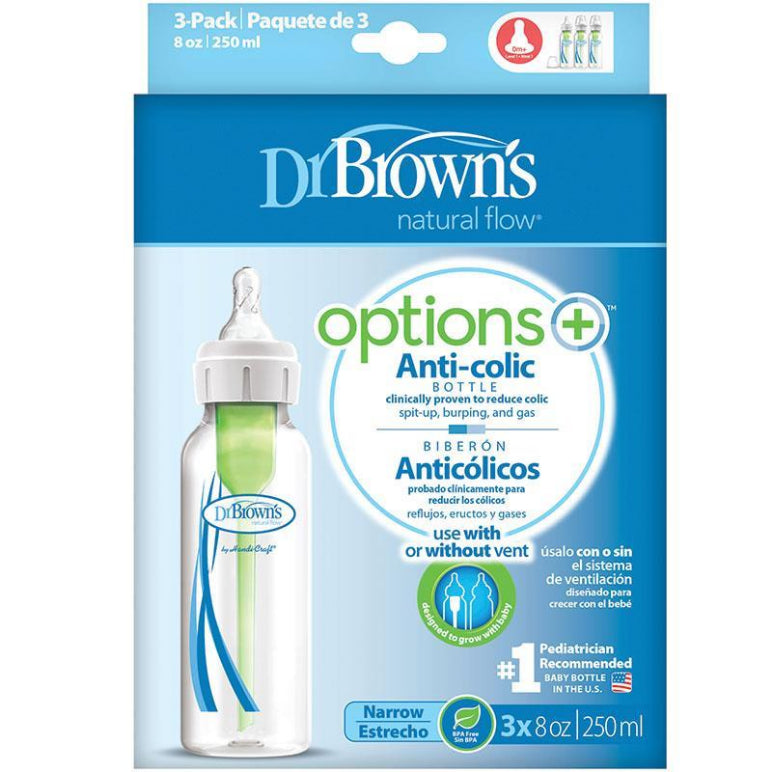 Dr Browns Options Anti-Colic With Level 1 Teat Narrow Neck Feeding Bottle 250ml 3 Pack front image on Livehealthy HK imported from Australia
