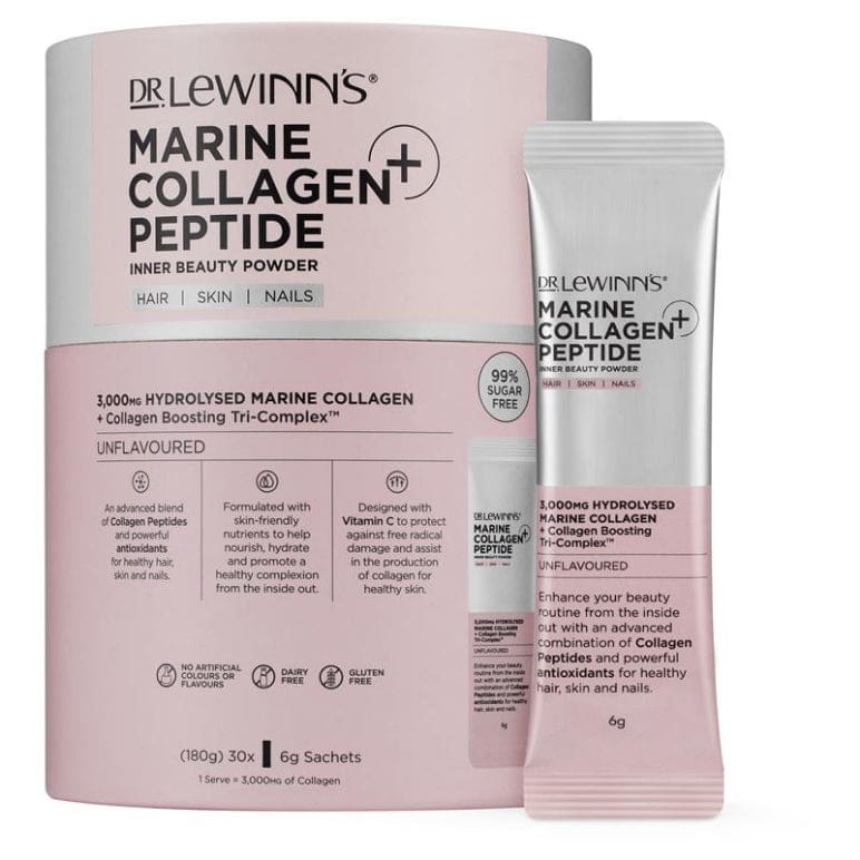 Dr. LeWinn's Marine Collagen Peptide+ Inner Beauty Powder - 30 x 6g front image on Livehealthy HK imported from Australia