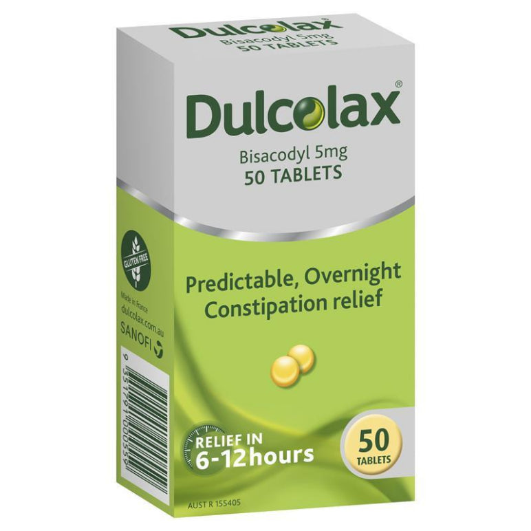 Dulcolax Laxatives 5mg Tablets for Constipation Relief 50 Pack front image on Livehealthy HK imported from Australia