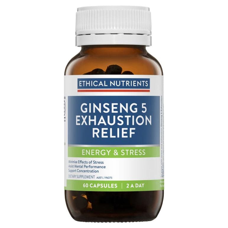 Ethical Nutrients Ginseng-5 Exhaustion Relief 60 Capsules front image on Livehealthy HK imported from Australia