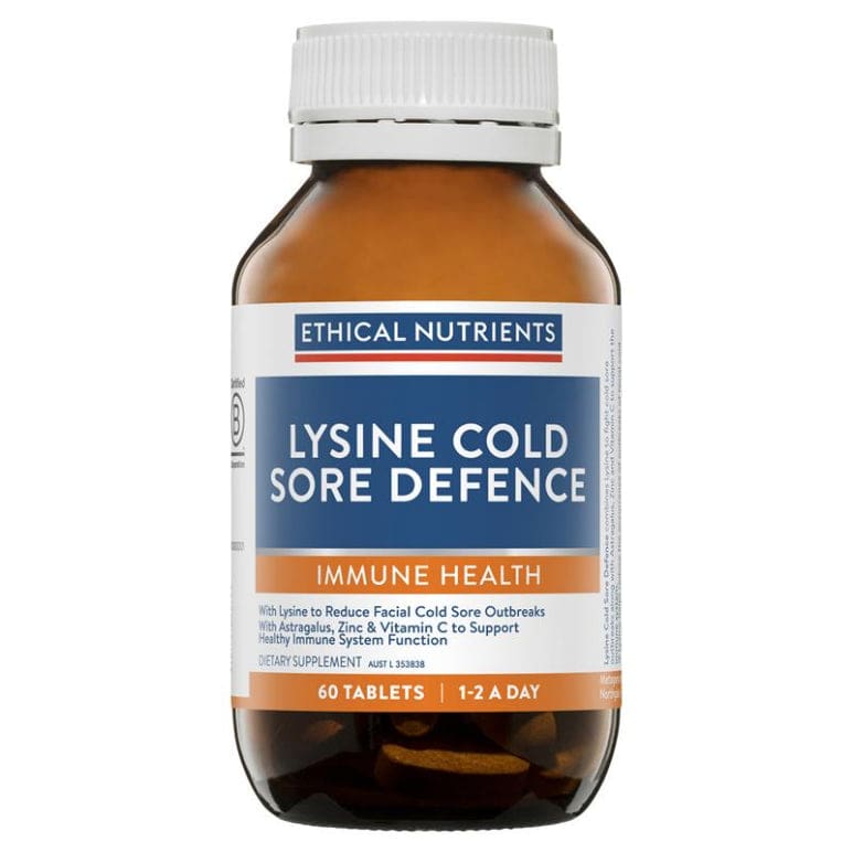 Ethical Nutrients Lysine Cold Sore Defence 60 Tablets front image on Livehealthy HK imported from Australia
