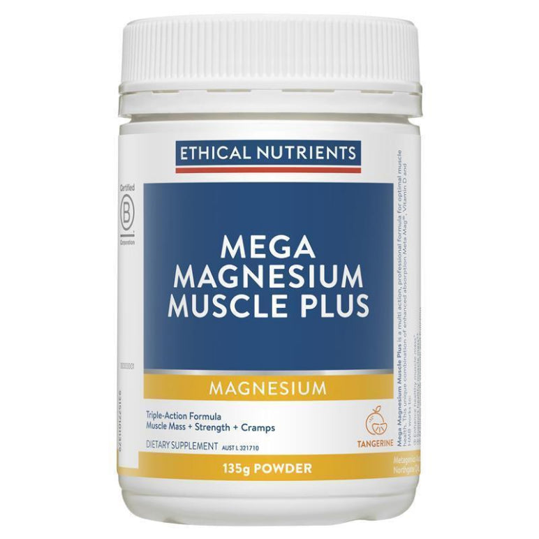 Ethical Nutrients Mega Magnesium Muscle Plus 135g front image on Livehealthy HK imported from Australia