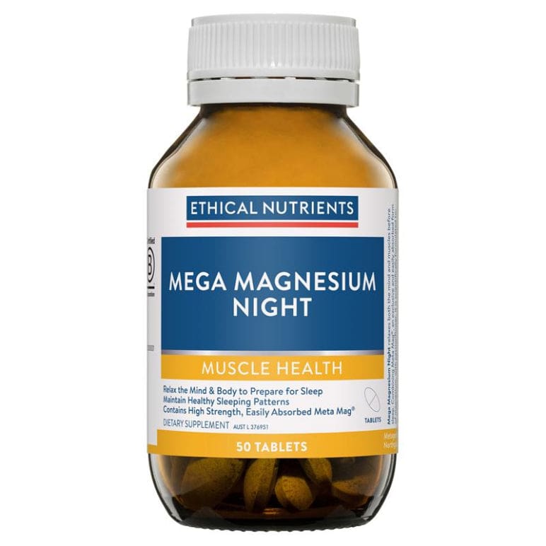 Ethical Nutrients Mega Magnesium Night Tablets 50 Tablets front image on Livehealthy HK imported from Australia