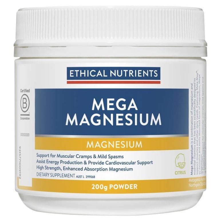 Ethical Nutrients Mega Magnesium Powder Citrus 200g front image on Livehealthy HK imported from Australia