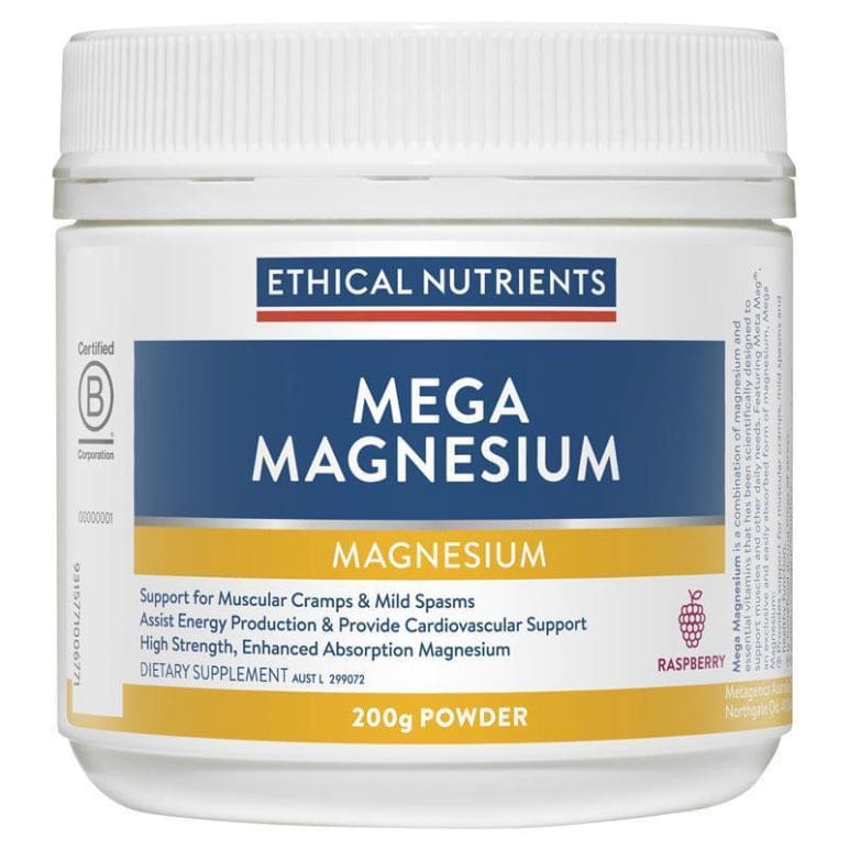 Ethical Nutrients Mega Magnesium Powder Raspberry 200g front image on Livehealthy HK imported from Australia