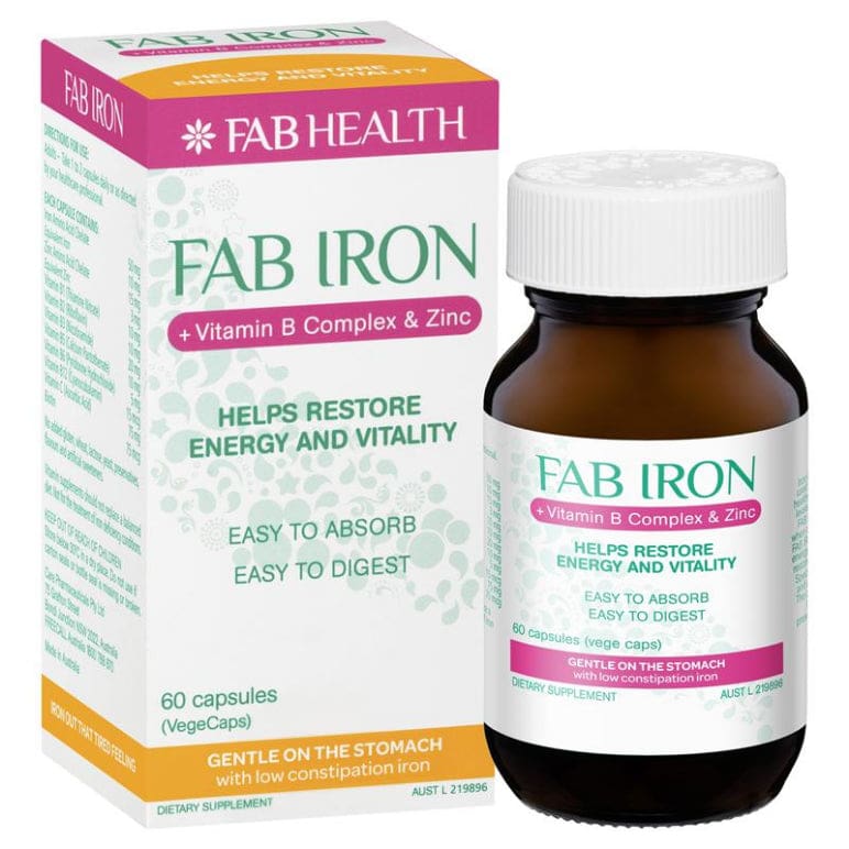 Fab Iron + Vit B + Zinc 60 Caps front image on Livehealthy HK imported from Australia