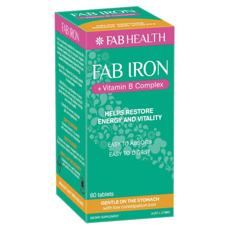 Fab Iron + Vitamin B Complx 60 Tablets front image on Livehealthy HK imported from Australia