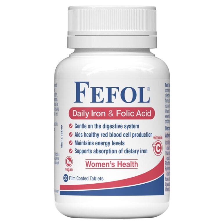 Fefol Daily Iron & Folic Acid 30 Tablets front image on Livehealthy HK imported from Australia