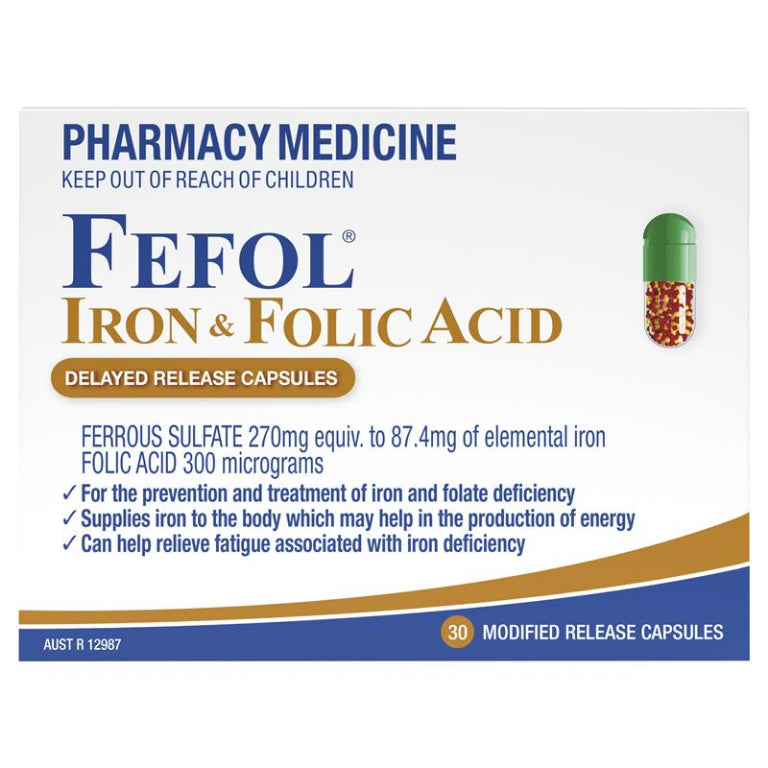 Fefol Iron and Folate Supplement 30 Capsules front image on Livehealthy HK imported from Australia