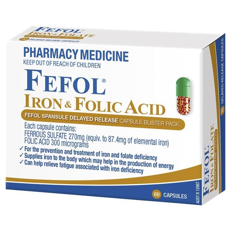 Fefol Iron & Folate Supplement 60 Capsules front image on Livehealthy HK imported from Australia