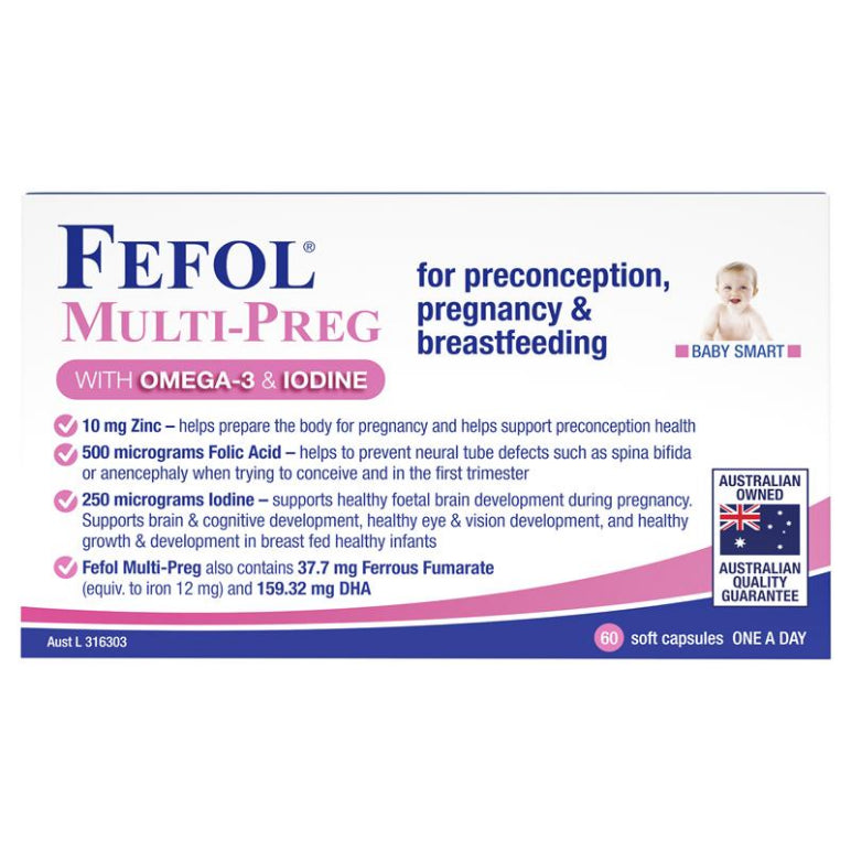 Fefol Multi Preg Liquid 60 Capsules front image on Livehealthy HK imported from Australia