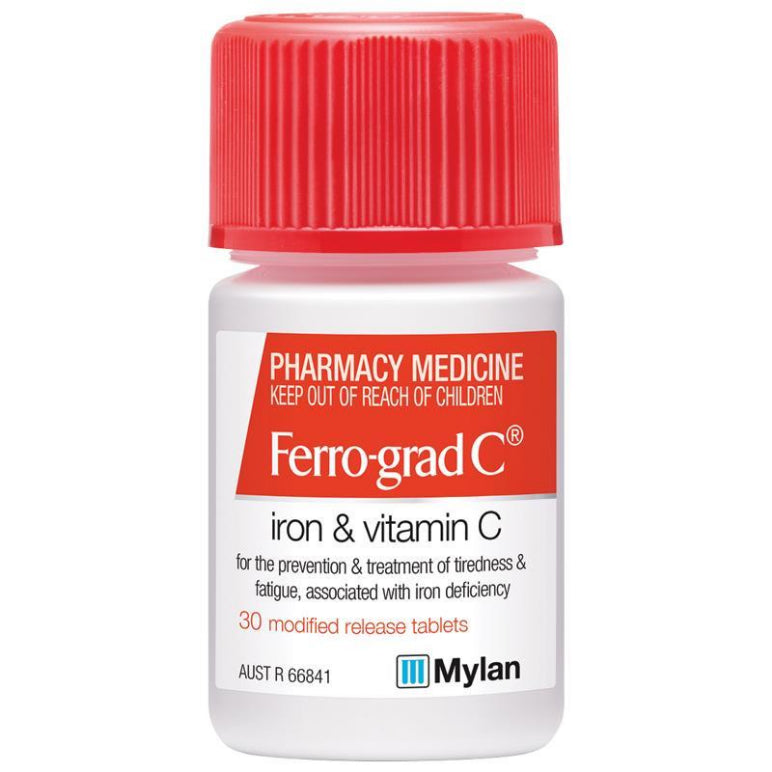 Ferro-grad C Iron & Vitamin C 30 Tablets front image on Livehealthy HK imported from Australia