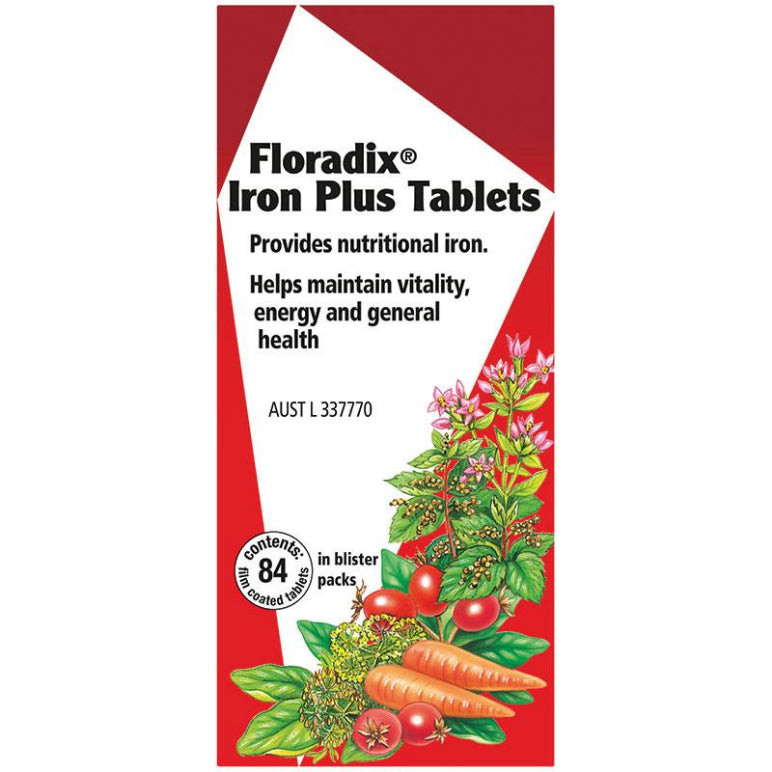 Floradix Iron Plus 84 Tablets New Look front image on Livehealthy HK imported from Australia