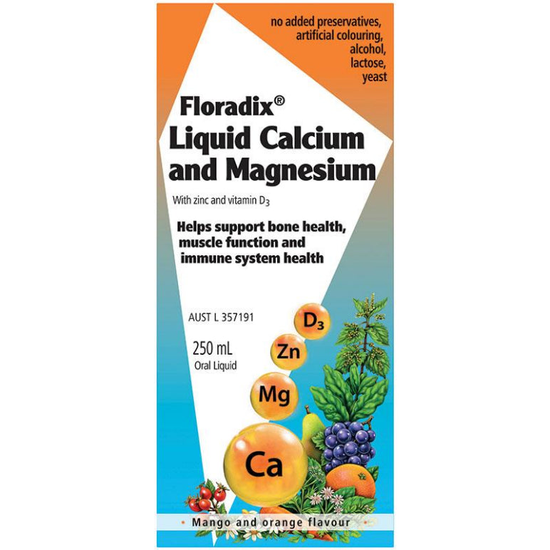 Floradix Liquid Calcium And Magnesium 250ml Oral Liquid New Look front image on Livehealthy HK imported from Australia