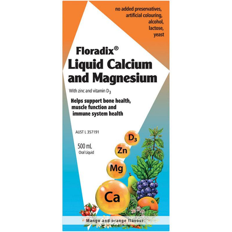 Floradix Liquid Calcium And Magnesium 500ml Oral Liquid New Look front image on Livehealthy HK imported from Australia