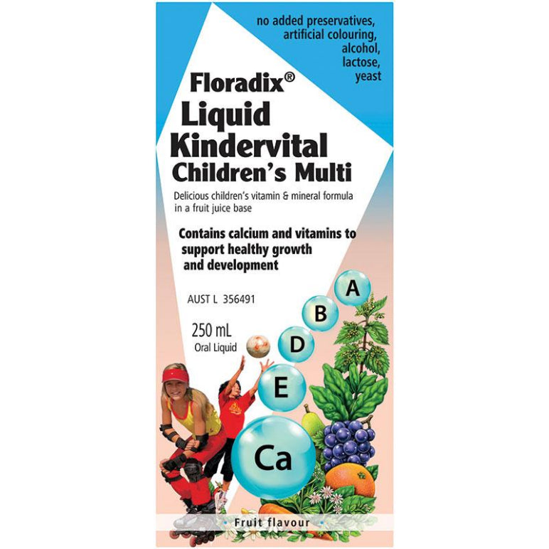 Floradix Liquid Kindervital Childrens Multi 250ml Oral Liquid New Look front image on Livehealthy HK imported from Australia