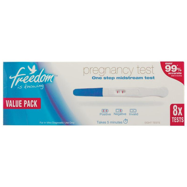Freedom Mid Stream Pregnancy Test 8 Pack front image on Livehealthy HK imported from Australia