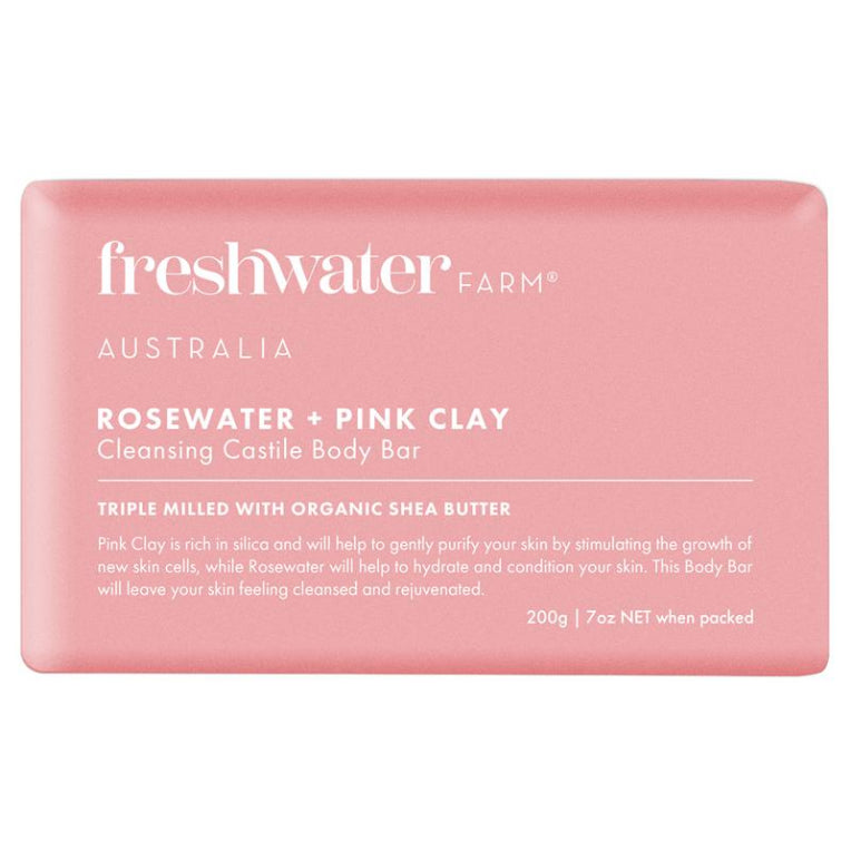 Freshwater Farm Australia Rosewater + Pink Clay Cleansing Bar 200g front image on Livehealthy HK imported from Australia