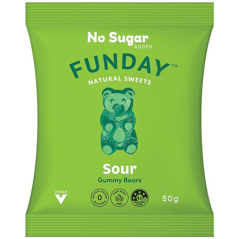 Funday Sour Vegan Gummy Bears 50g front image on Livehealthy HK imported from Australia