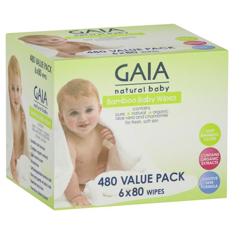 Gaia Natural Baby Bamboo Wipes 480 front image on Livehealthy HK imported from Australia